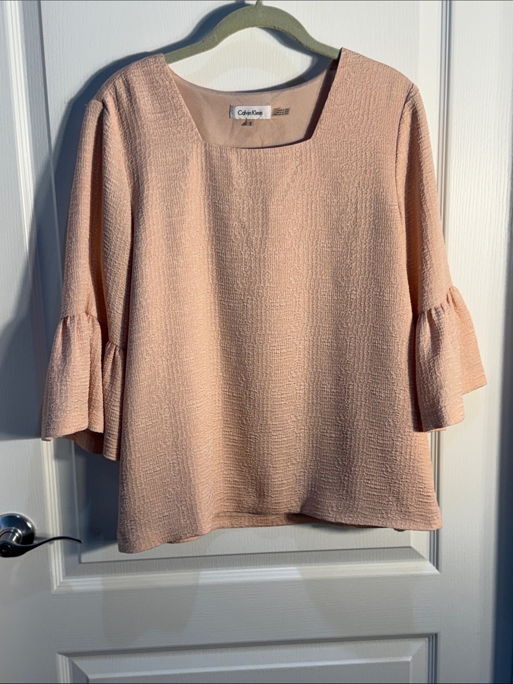 Calvin Klein Peachy Pink Textured Ruffle-Sleeve Blouse Size M
